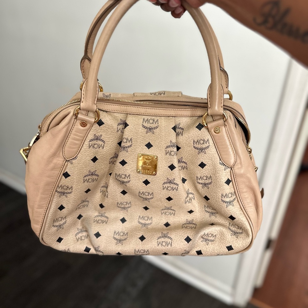 MCM Beige and Gold Satchel